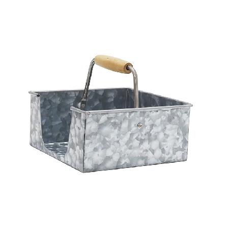 Galvanized metal napkin holder with woodle handle